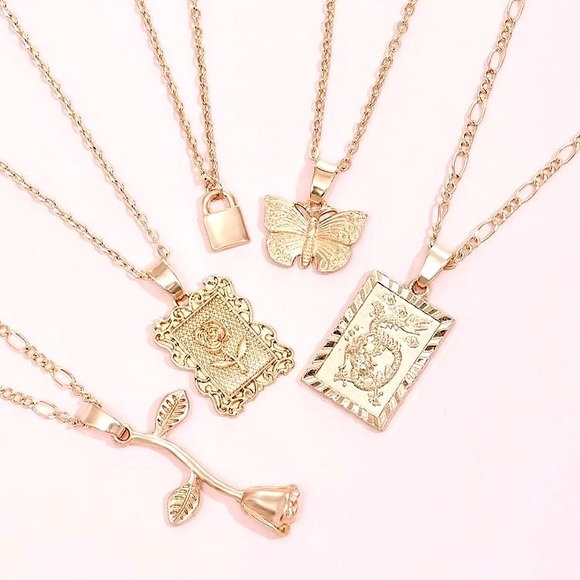 โญ๏ธ2/$30 NEW GORGEOUS GOLD TONED NECKLACES WITH ROSE CHARMS ๐น - Picture 1 of 5
